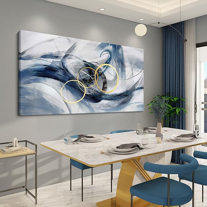 HKDGOKA Canvas Wall Art Bedroom - Large Abstract Paintings Pictures for Living Room Abstract Gray Blue Neutral Gradient Home Office Bathroom Kitchen Wall Decor 24x48 In