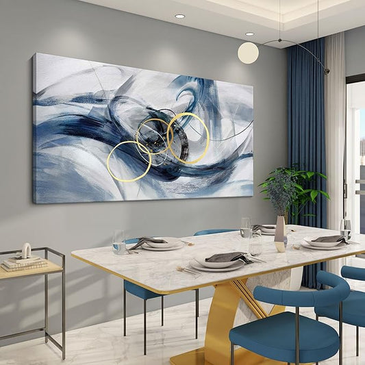 HKDGOKA Canvas Wall Art Bedroom - Large Abstract Paintings Pictures for Living Room Abstract Gray Blue Neutral Gradient Home Office Bathroom Kitchen Wall Decor 24x48 In