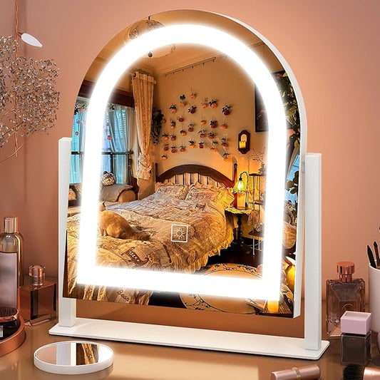FENNIO Vanity Mirror with Lights 15"x13" Makeup Mirror with Lights, Lighted Makeup Mirror Touch Screen with 3-Color Lighting, 10X Magnification, Dimmable, for Vanity Desk Tabletop(White)