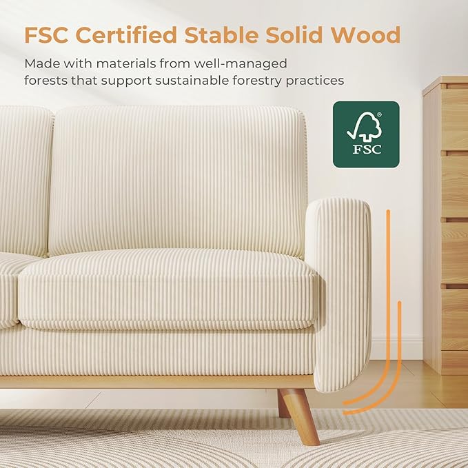 Vesgantti 68" Loveseat Sofa Beige, Comfy Corduroy Couch with Spring Cushion, Modern Sofa with Deep Seat, for Bedroom & Living Room