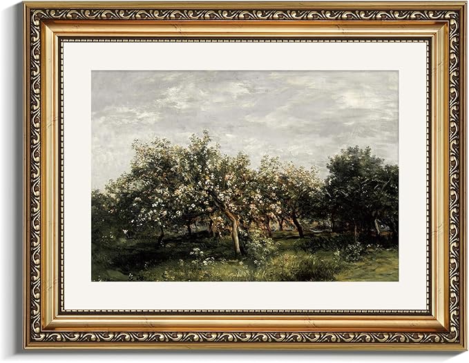 VIYYIEA Gold Framed Wall Art Canvas Print Home Decor Fruit Trees Vintage Oil Painting Prints Modern Blossom Apple Tree Pictures Botanical Landscape Farmhouse Wall Decor for Bedroom Bathroom 11x14in