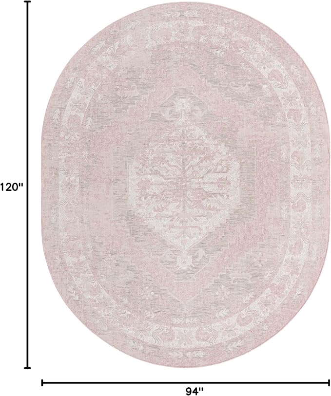 Unique Loom Outdoor Traditional Collection Area Rug - Valeria (7' 10" x 10' Oval, Pink/ Ivory)
