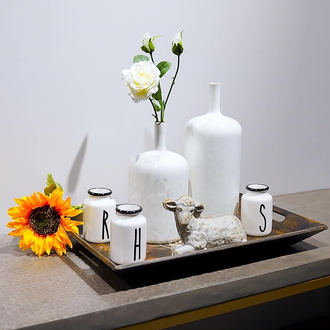 White Ceramic Vase Home Decorations - Modern Vase with Long Neck, Reactive Glazee White Vases for Flower, Flower Arrangement Spring Decorations for Home 4.5 x 4.5 x 9.5 Inch Cynkeyee
