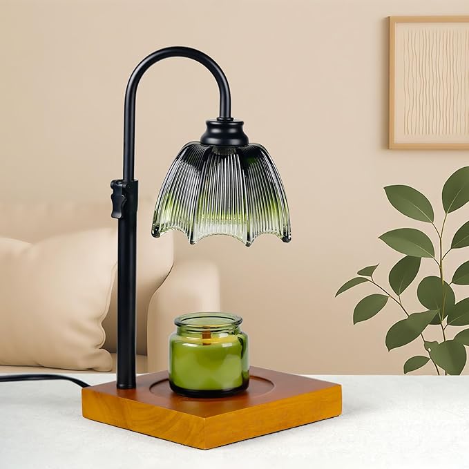 Candle Warmer Lamp with Timer, Dimmer & Adjustable Height, 25MM Rubber Wood, 2 Blubs, Fit All Size Jar Scented Candles, Safe Aromatherapy Light for Sleep, Work, Yoga, Bedroom, Office, Gift for Women