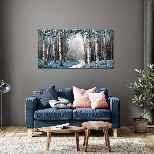 HKDGOKA Large Wall Art Living Room Modern Gray Blue Forest Nature Landscape Paintings Fall Pictures for Bedroom Kitchen Bathroom Office Home Artwork Wall Decor 48"x24"