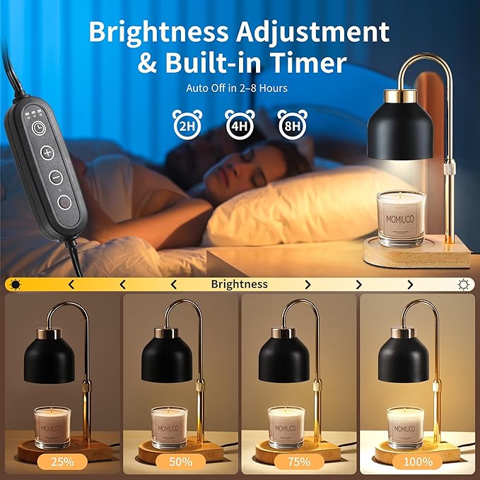 Candle Warmer Lamp with Timer Dimmer, House Warming Gifts New Home Decor, Gifts for Mom, Wax Melt Warmer for Jar Candles, Adjustable Height with 2 Bulbs