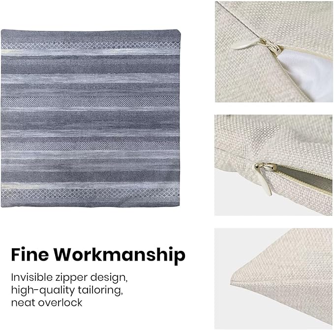 Boho Blue Stripe Throw Pillow Covers 18x18 Inch Set of 2, Rustic Abstract Decorative Throw Pillow Covers Retro Stripe Neutral Outdoor Cushion Cover for Sofa Couch Farmhouse Room Bed Decor