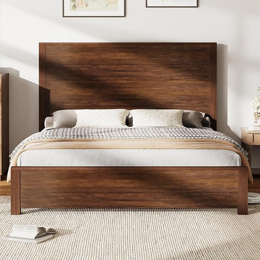 AMERLIFE 51.2" Full Size Wood Bed Frame, Rustic Platform Bed with Spliced Headboard, Wood Slats Support/No Box Spring Needed/Noiseless/Reclaimed Barnwood