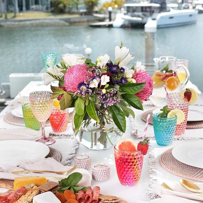 BELLAFORTE Shatterproof Tritan Plastic Short Tumbler, Set of 4, 12 oz - Laguna Beach Drinking Glasses - Unbreakable Glasses for Indoor and Outdoor Use - BPA Free - Pink