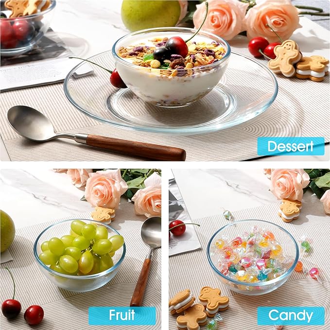 NUTRIUPS 5 Inch Small Glass Bowls Set of 6, Tempered Glass Sauce Bowls for Kitchen Microwave and Oven Safe