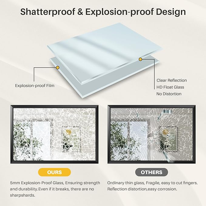 20x30 Inch Black Bathroom Mirror for Wall, Thick Metal Framed Rectangle Mirrors for Over Sink, Bedroom, Living Room, Entryway, Anti-Rust, HD Tempered Glass