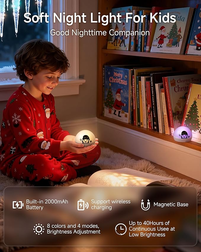ZEEHOO Rechargeable Night Light, Portable Wireless Charging Egg Lamp, 2000mAh, Dimmable LED Night Light (8 Colors, 4 Modes), Mini Santa Light for Kids, Toddler, Gift,Christmas Decorations,