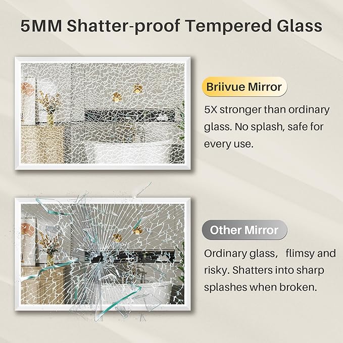 60x36 Inch White Bathroom Mirror for Wall, Thick Metal Framed Rectangle Mirrors for Over Sink, Bedroom, Living Room, Entryway, Anti-Rust, HD Tempered Glass