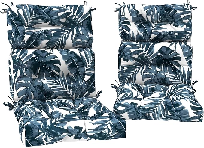 Set of 2 Outdoor High Back Chair Cushions 44"x 22",Water Repellent Rocking Seat Cushions Replacement, Seat/Back Chair Cushions for Patio,Porch,Balcony and Indoor - Palm Blue