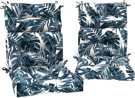 Set of 2 Outdoor High Back Chair Cushions 44"x 22",Water Repellent Rocking Seat Cushions Replacement, Seat/Back Chair Cushions for Patio,Porch,Balcony and Indoor - Palm Blue