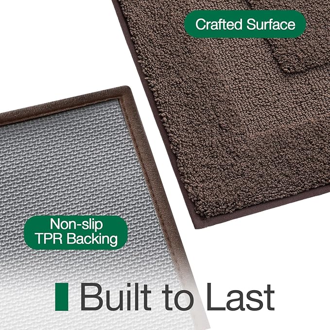 LUMI Ultra Soft Bathroom Rugs Non Slip with Rubber Backing, Absorbent Washable Bath Mat Quick Dry, Upgraded Premium Microfiber Plush Carpet for Bathtub and Shower Floor, Brown, 17x30