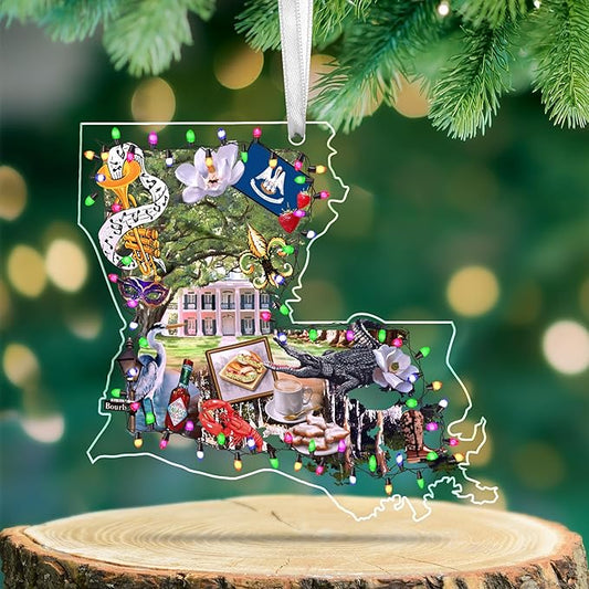 FLAGWIX Christmas Louisiana Gifts for Women Men - Acrylic Ornaments 2025 for Tree Decorations - Louisiana Christmas Ornaments with New Orleans and Mardi Gras Decorations, Gifts for Mom Dad Friends