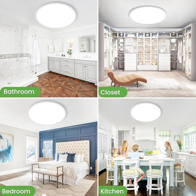 zemty 2Pack 20 inch LED Flush Mount Ceiling Light, 50W 5000lm Large Light Fixture, 3 Color Temperature in One 3000k 4500k 6000K Round Modern Ceiling Lamp for Bedroom Kitchen Dining Room (White)