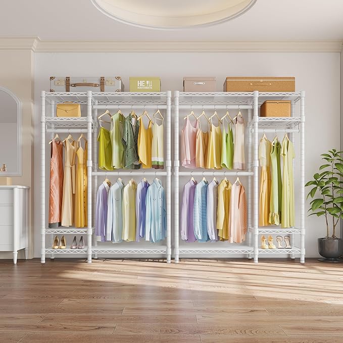 VIPEK V2S Heavy Duty Clothes Rack 4 Tiers Wire Shelving Garment Racks with 3 Hanging Rods Compact Freestanding Closet Metal Closet Rack, Max Load 700LBS, White