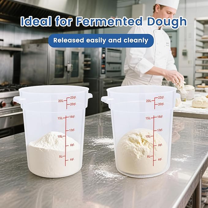 4 Pack 18QT Round Food Storage Containers with Lids, BPA-Free Polypropylene NSF Commercial Food Container, with Labels & Measuring Cup