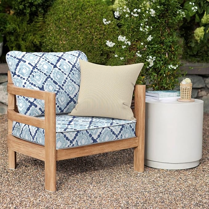 Outdoor Deep Seat Cushions Set 24 x 24 Inch for Patio Furniture,Water Resistant Chair Cushions Replacement Includes Seat Cushion & Back Pillow for Couch Sofa, Wicker Chair - Boho Geometry Blue