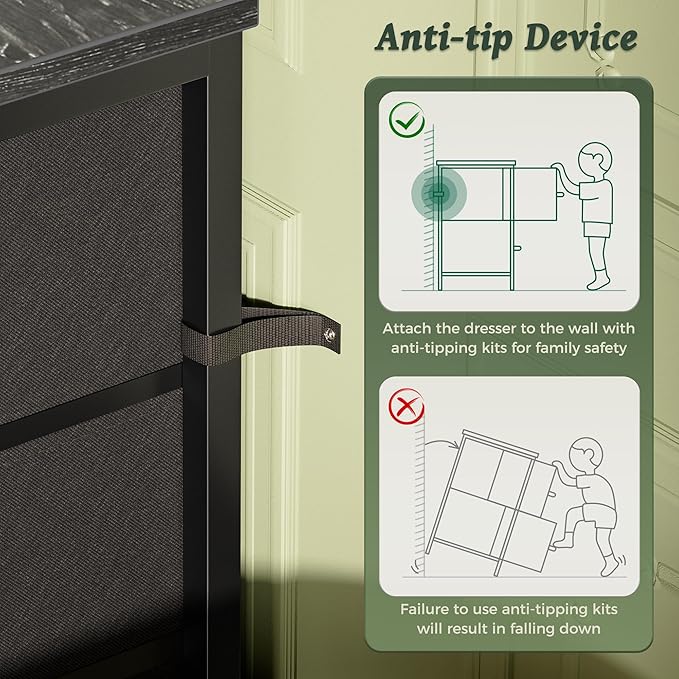 Huuger 9 Drawer Dresser, 47 Inch TV Stand for 50, 55 Inch TV, Entertainment Center with Drawers, Fabric Dresser Chest of Drawer for Bedroom, Closet, Charcoal Black Wood Grain Print