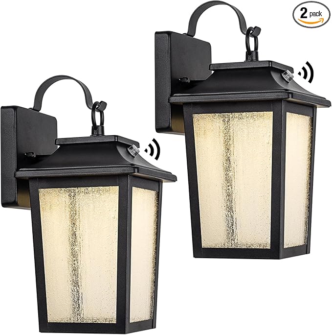 LED Dusk to Dawn Outdoor Lighting - 2 Packs Outdoor Wall Lights for House, 13W 3000K LED Outside Porch Lantern, Black Exterior Wall Sconce for Garage Doorway Garden, 100% Waterproof Anti-Rust