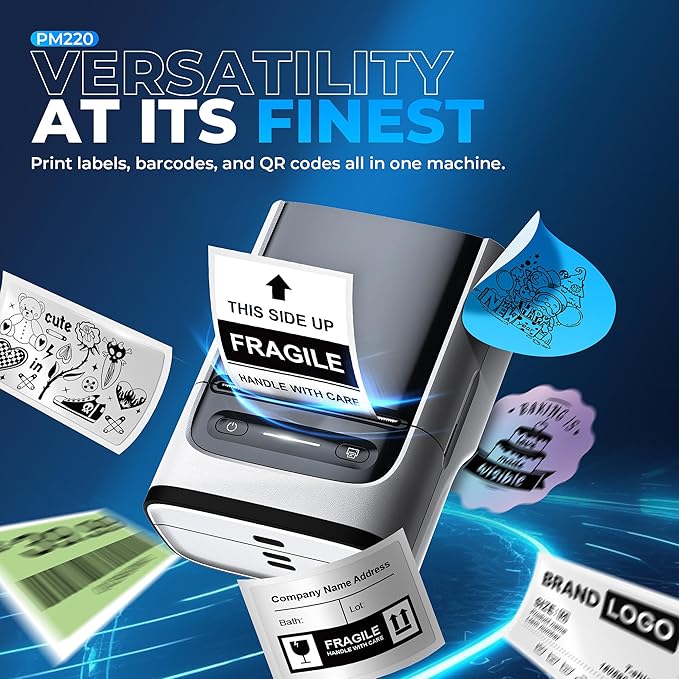 Nelko Label Maker Machine with Tape, PM220 Bluetooth Label Printer, 2 Inch Portable Thermal Printer for Small Business, Address, Logo, Clothing, Sticker Printer for iOS, Android & PC, White