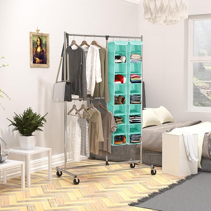 Simple Houseware 10 Shelves Hanging Shoes Organizer Holder for Closet, Turquoise