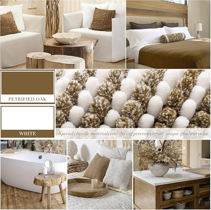 BSICPRO Bathroom Rugs and Mats Sets, 2 Piece Thick Absorbent Chenille Non Slip, Soft Shaggy Bath Room Floor Mats for Bathroom, Machine Washable (Petrified Oak, 20" x 32" Plus 16" x 24")