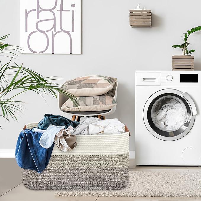 Large Collapsible Laundry Basket, Clothes Hamper for Blanket, Toy, Towels, Woven Baskets for Storage, Nursery Home Decor Living room 21.6" x 15" x 11.8", Gradient Brown