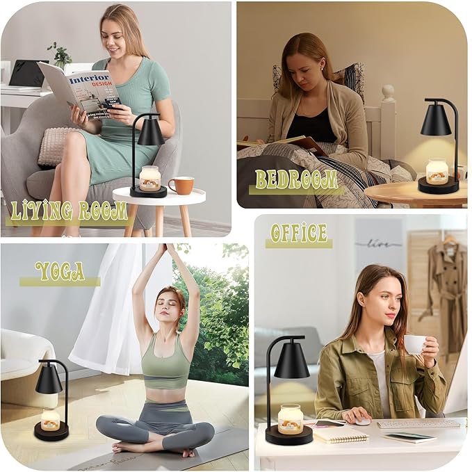 Black Candle Warmer, Candle Warmer Lamp with Timer, Electric Candle Lamp Warmer for Scented Wax with 2 Bulbs, House Warming Gifts New Home&Gifts for Women, Candle Lamp for Jar Candles