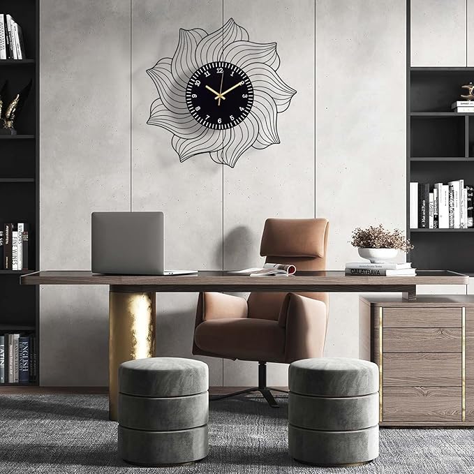 22 Inch Flower Wall Clock, Silent Non-Ticking Battery Operated Modern Decorative Metal Wall Clocks for Living Room, Bedroom, Kitchen, Office
