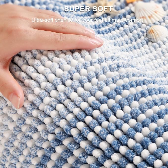 BSICPRO Bathroom Rugs and Mats Sets, 2 Piece Thick Absorbent Chenille Bath Mat Rug Set Non Slip, Soft Shaggy Bath Room Floor Mats for Bathroom, Machine Washable (Sky Blue, 20" x 47" Plus 16" x 24")