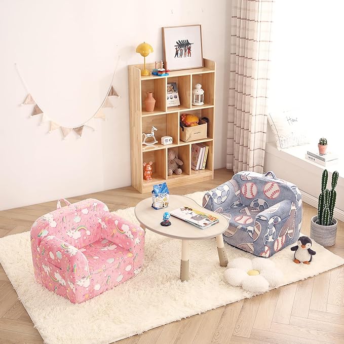 Toddler Chair Plush Kids Couch, Comfy Kids Sofa Toddler Lounger Chair for Bedroom, Convertible Toddler Couch for Girls and Boys, Reading Chair for Kids