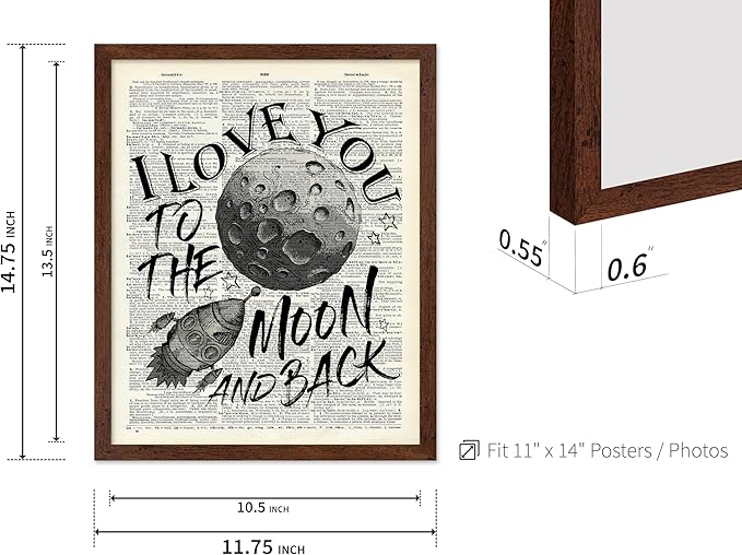 Poster Master Dictionary Art Poster - I Love You To The Moon and Back Print - Motivational Art - Gift for Him, Her & Lovers - Romantic Decor for Dorm, Bedroom or Living Room, 11x14 Brown Framed