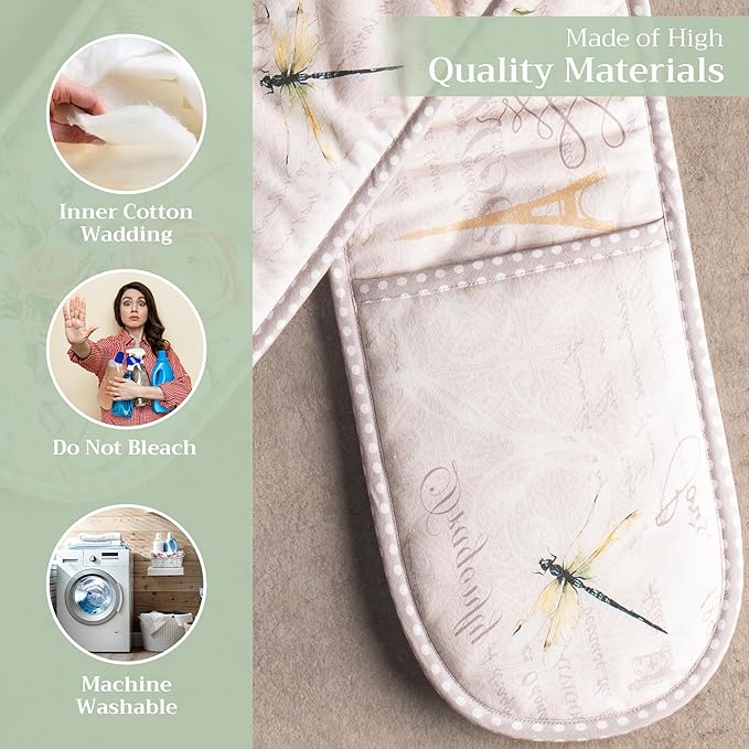 Maison d' Hermine Double Oven Mitts 100% Cotton 7"x35" Double Oven Mitt Heat Resistant BBQ Cooking Gloves with Loop, Baking, Grilling, Home, Kitchen, Handling Hot Pans Spring Summer (Champ De Mars)