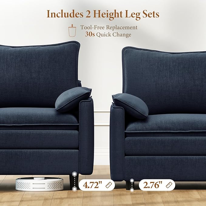 Vesgantti 142" U Shaped Sectional Couch, Comfy Cloud Modular Sectional Sofa with 2 Ottoman Deep Seat Chenille Modern Cloud Sofa, Modular Sofas for Living Room, Bedroom and Apartment, Blue