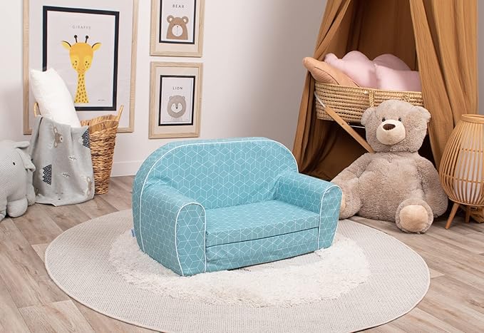Delsit Kids Couch for Toddlers - 2 in 1 Convertible Foam Sofa to Lounger, Comfy Flip Out Lounge Chair for Children, Made in Europe