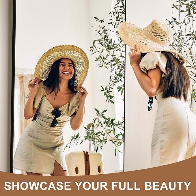 Delma Standing Full Length Mirror with Aluminium Frame for Bedroom Bathroom Living Room(with Stand,70x35-Black)