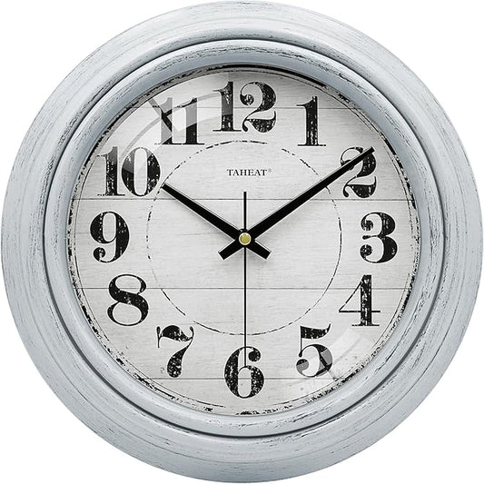TAHEAT Wall Clock, 10 Inch Vintage Retro Blue Silent Non Ticking Battery Operated Wall Clocks Decorative for Living Room Bedroom Kitchen Bathroom Office