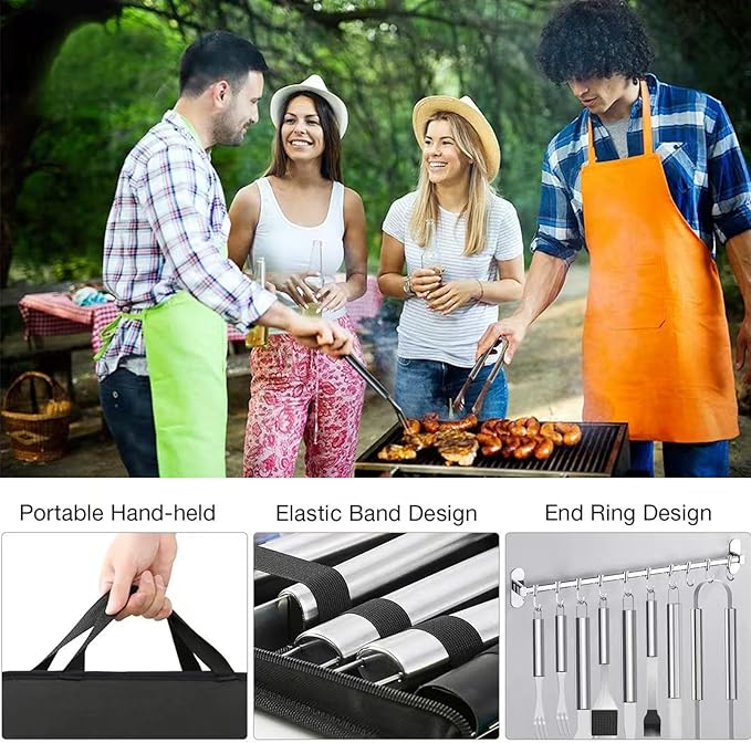 30PCS Portable Grilling Accessories Kit,BBQ Accessories Set with Storage Bag,Stainless Steel Barbecue Tool Set with Apron, for Outdoor,Camping,Backyard Grill Accessories Sets,Man Best Barbecue Gift