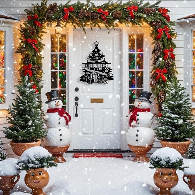 Personalized Christmas Tree Metal Sign, Custom Signs Outdoor Metal Wall Decor, Merry Christmas Tree Signs Wall Decoration for Home Living Room, Bedroom, Office, Garden, Porch