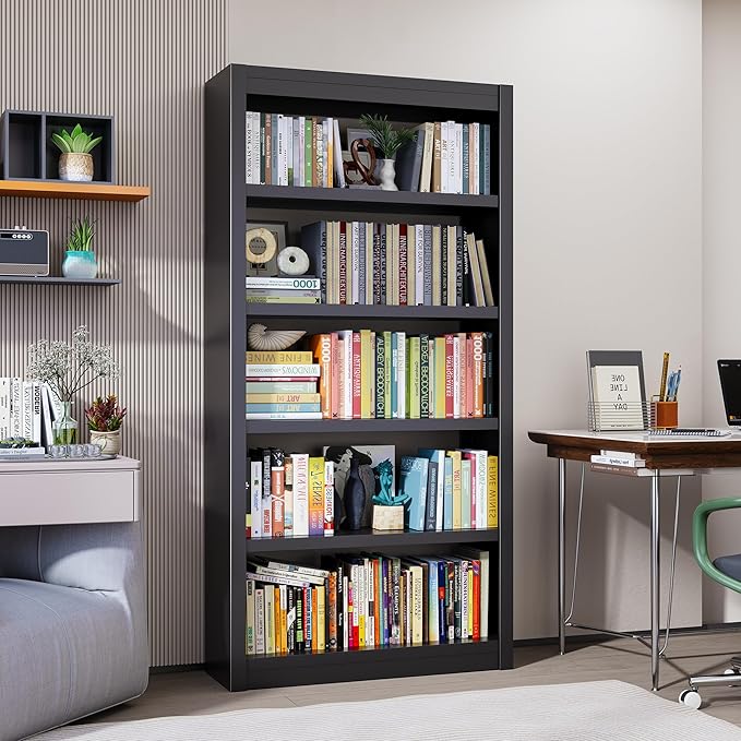 Bookcase, 5-Shelf Heavy Duty Metal Bookcase, Adjustable Bookshelf with Large Capacity, Book Shelf for Home Office, Living Room, Garage