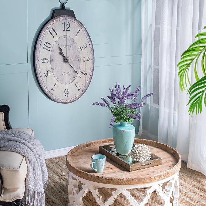 18" x 29" Rustic Farmhouse Oval Wall Clock, Solid Wood Silent Non-Ticking, Battery Operated Decorative Clock for Living Room, Kitchen, Bedroom, Office and Home Decor