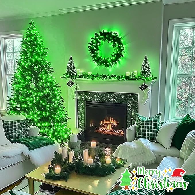 JMEXSUSS 500 LED Green Christmas String Lights Indoor Outdoor, 8 Modes 163 FT Green Halloween Lights Plug-in Clear Wire, Remote Control Christmas Tree Light for Tree Party Halloween