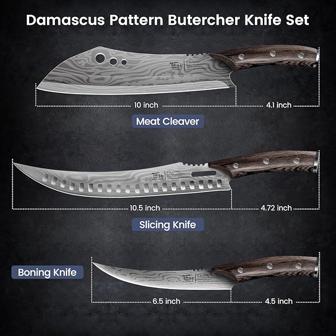Butcher Knife Set, 3 PCS Kitchen Knife for Meat Cutting, Cleaver, Breaking & Boning Knife, Japanese Style High Carbon Steel Kitchen Knife for Chopping, Slicing, Deboning, House Warming Gifts