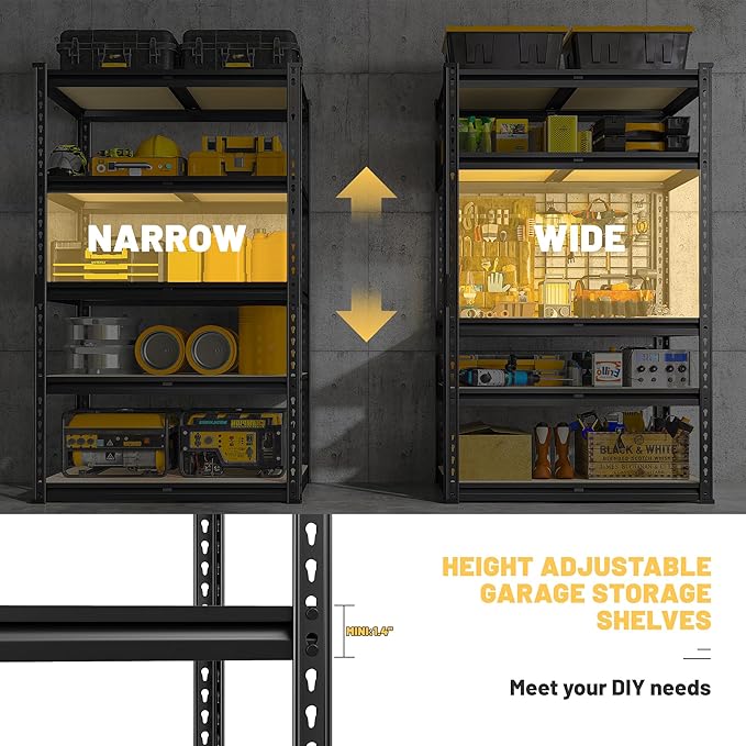 REIBII 2000LBS Storage Shelves 5 Tier Garage Shelving Heavy Duty Metal Shelving Adjustable Metal Shelf for Kitchen Pantry Basement 28" W x 13.8" D x 59.8" H