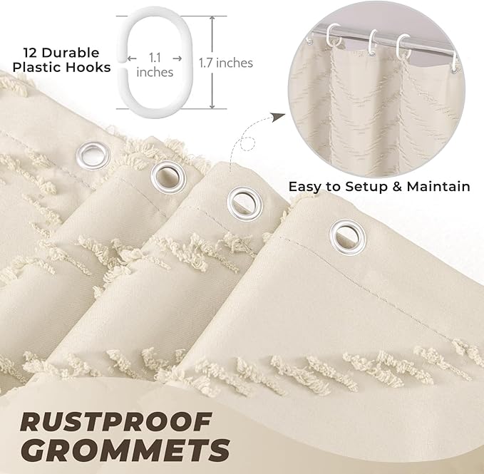 96inch Extra Long Beige Shower Curtain Modern Farmhouse Shower Curtain Bohemian Chic Tufted Chevron Textured Striped Minimalist Shower Curtains Woven Fabric Cute Beige Shower Curtains