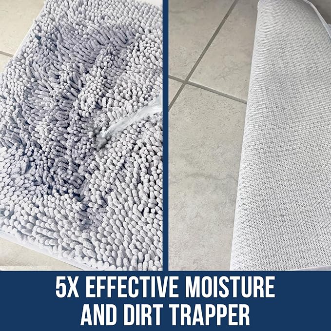 Muddy Mat Chenille Bathroom Rugs Quick Dry Microfiber Mats Non Slip Washable, Extra Thick, Soft and Highly Absorbent Bath Mats for Bathroom, Kitchen, and Shower Floor - White Medium 30"X19"